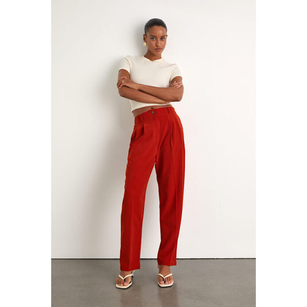 Lulus Sophisticated Company Rust Red Straight Leg Trouser Pants